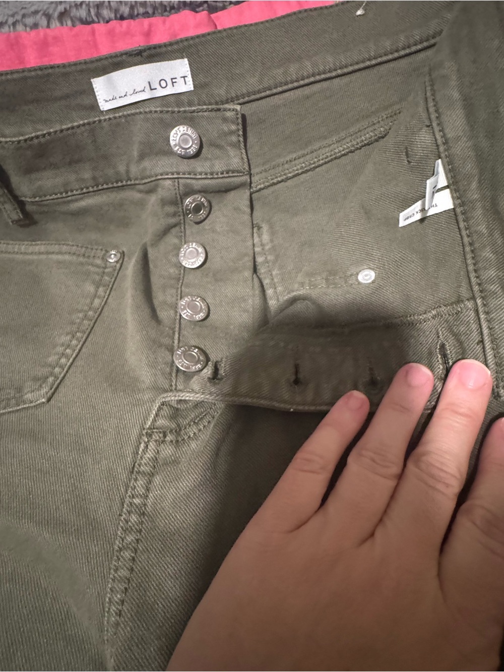 NWOT LOFT Green Denim Welt Pocket High Rise Kick Crop Jeans size 12 - Picture 5 of 7